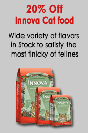 Come into the store and receive 20% off of Innova Pet Food for cats. We have lots of flavors for the most finicky feline.